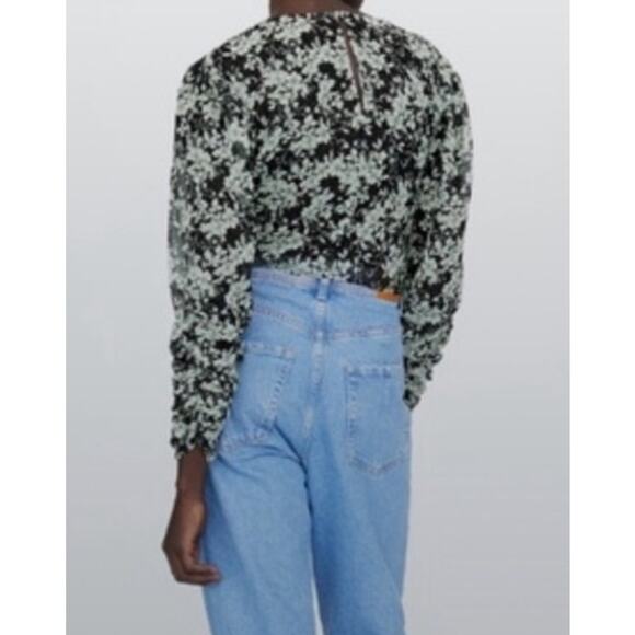ZARA floral crop chiffon back and white blouse M - Picture 2 of 9